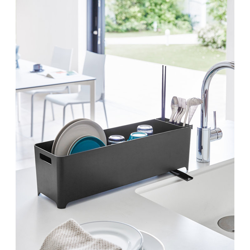 Yamazaki USA Tower Yamazaki Home Slim Dish Drainer Basket with Drainage Spout, Cutlery Utensil